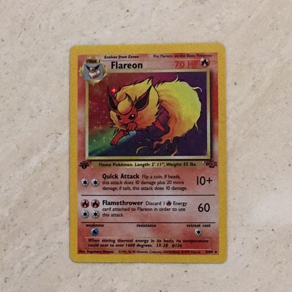 Flareon 1st Edition 1999 Holo Pokemon Card 3/64 Jungle #3 - Picture 13 of 16